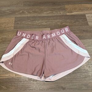 Under Armour Women's Mauve Athletic Running Shorts with White Trim